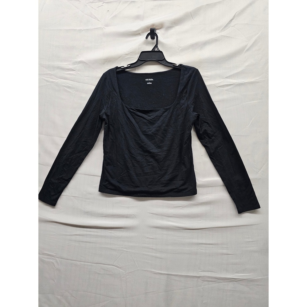 Wild Fable‎ Womens Square Neck Long Sleeve Top Black Cotton Blend Casual Size L